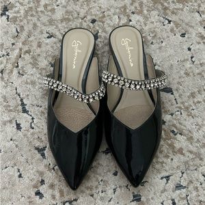 Anthropologie Guilhermina Patent Black and Rhinestone Flats Size 8